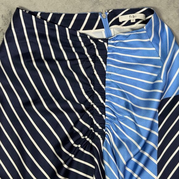 Tibi Delphina Blue Silk Striped Shirred Midi Skirt - Picture 4 of 9